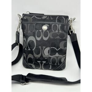 Coach Signature Black Crossbody Messenger Bag Fabric & Leather Strap Adjustable
